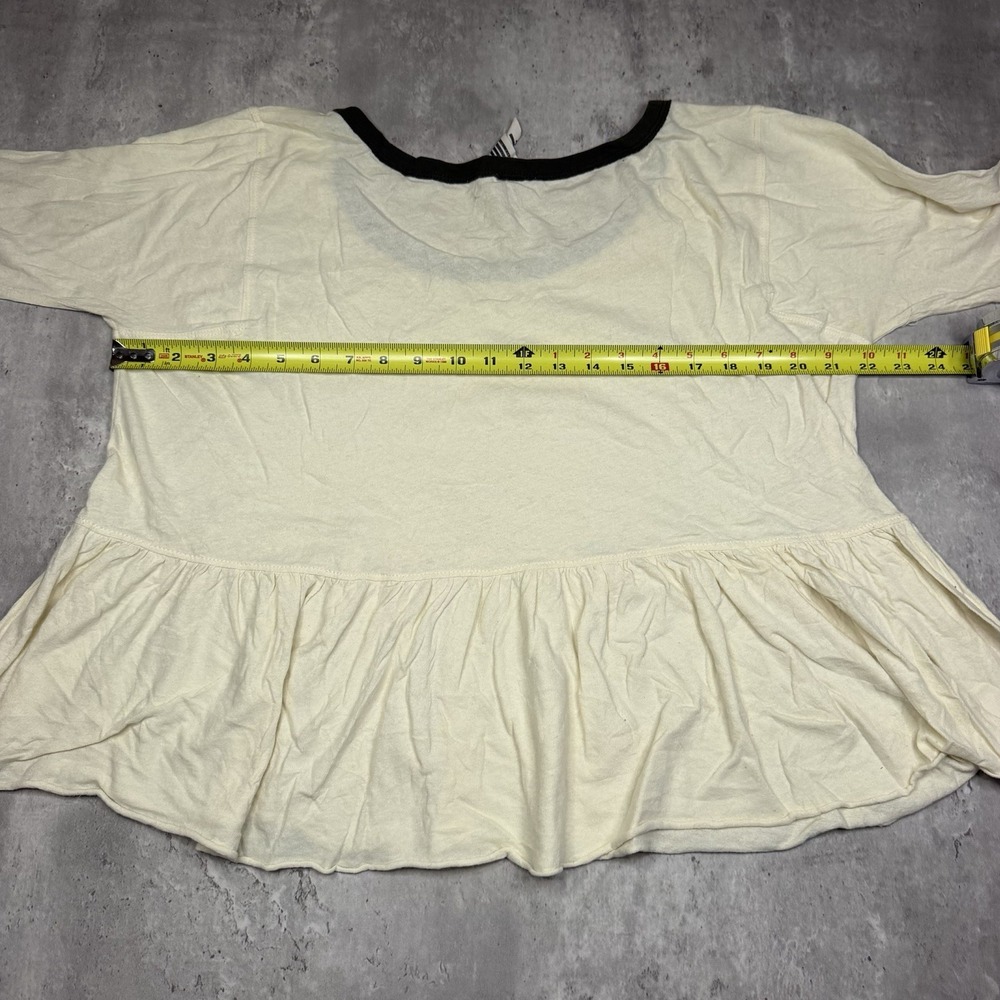 Free People Ring It To Me Peplum Tee Blouse Shirt Ivory Size M Made In USA - Picture 3 of 5